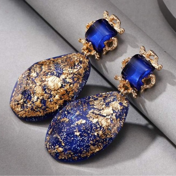 CC Boutique Jewelry - Vintage Elegant Resin Ellipse Earrings In Dark Blue Tone